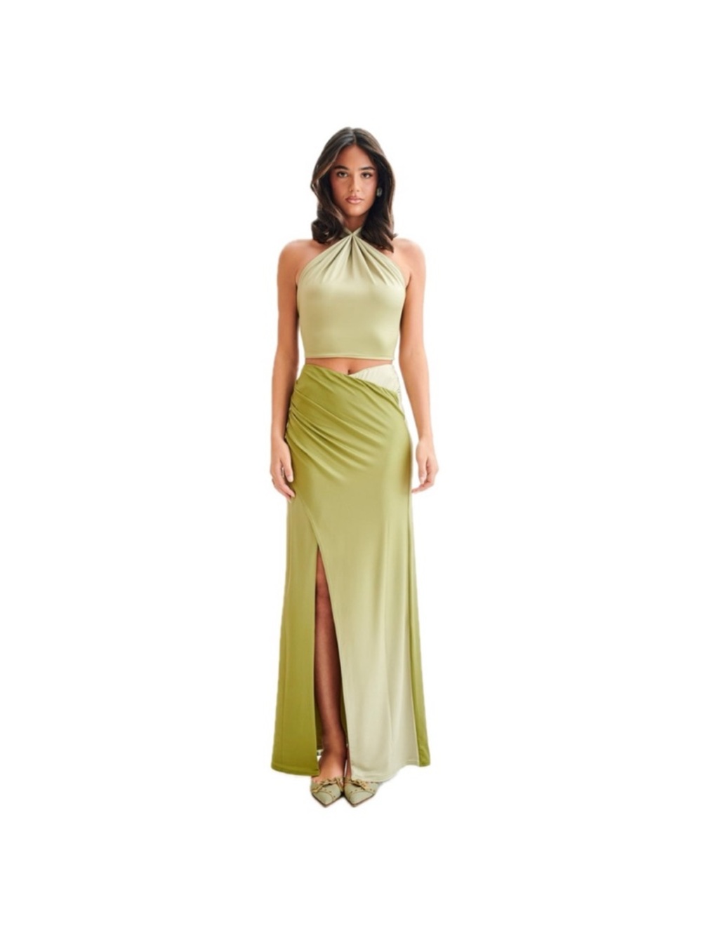 NWT Meshki “Bronwyn Slinky Halter Crop Top and Maxi Skirt”